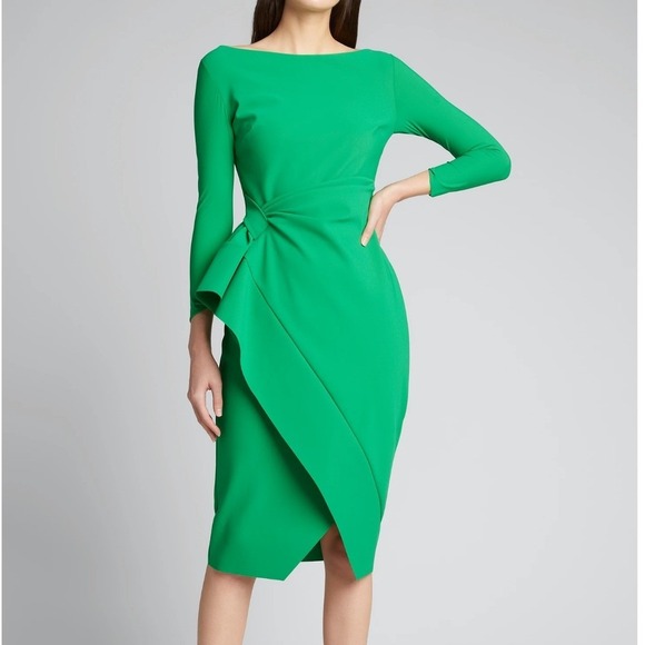 CHIARA BONI La Petite Robe Green Boat Neck Wrap Ruffle Dress Made in Italy 42/6 CHIARA BONI La Petite Robe Green Boat Neck Wrap Ruffle Dress Made in Italy 42/6